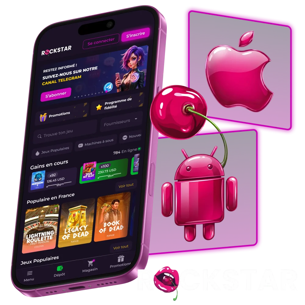 Téléchargez l'application Rockstar Casino sur votre appareil Android ou iOS.