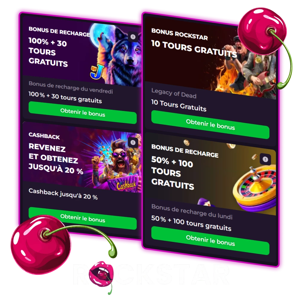 Profitez de bonus sur la plateforme officielle de Rockstar Casino.